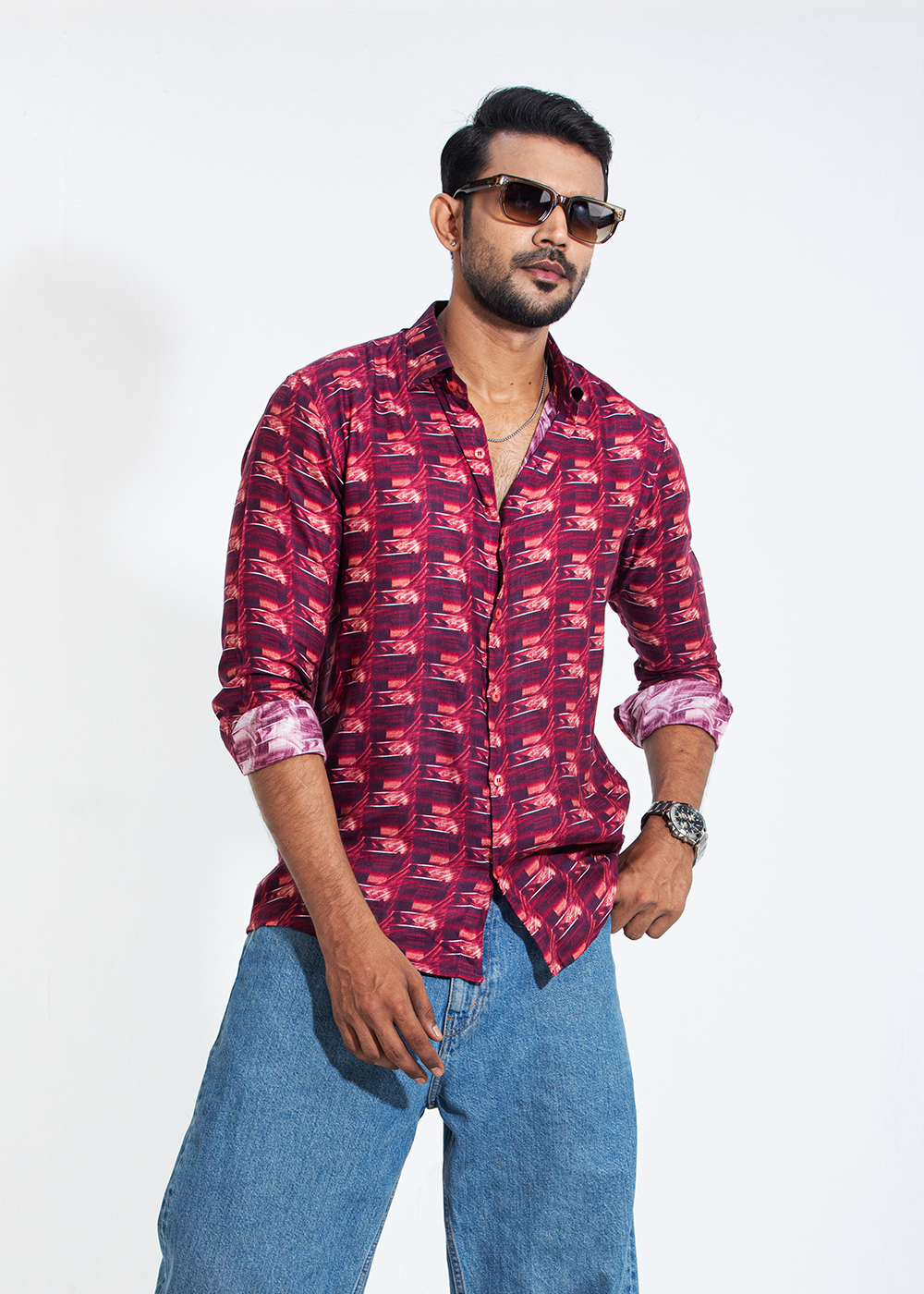 Maroon Mirage Men's Full-Sleeve Shirt