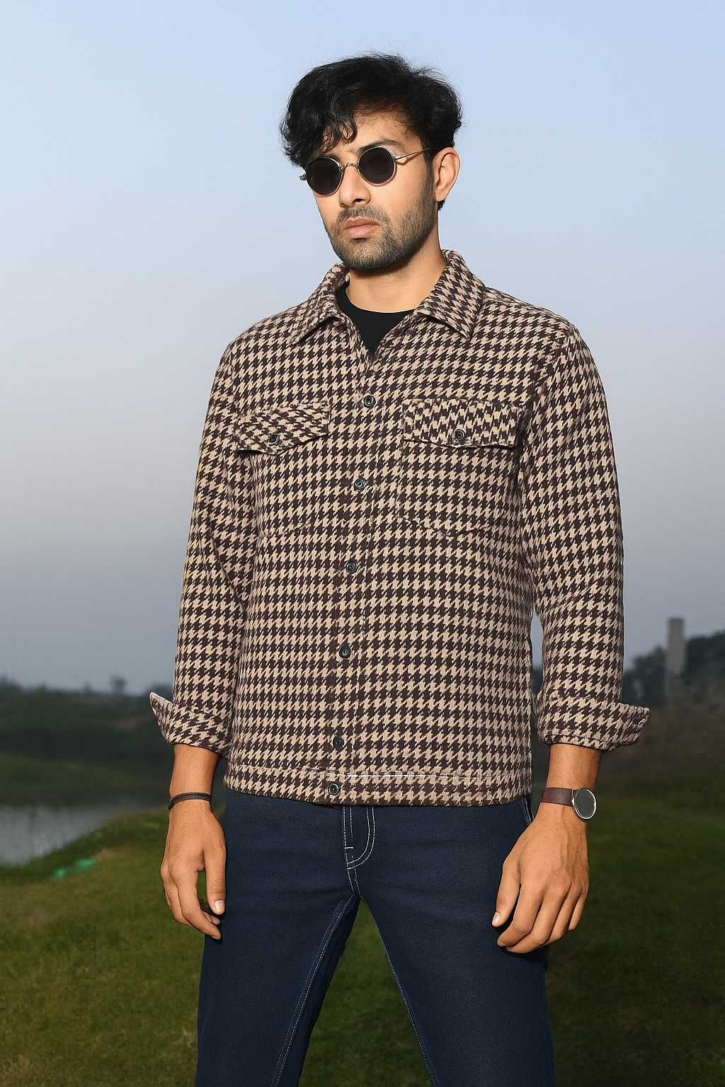 Premium Houndstooth Shaket – Coffee Brown (SK-004)