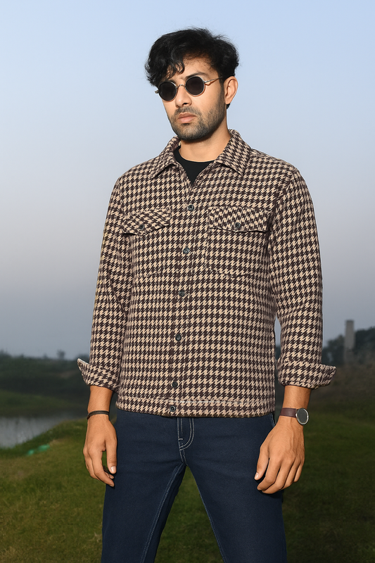 Premium Houndstooth Shaket – Coffee Brown (SK-004)