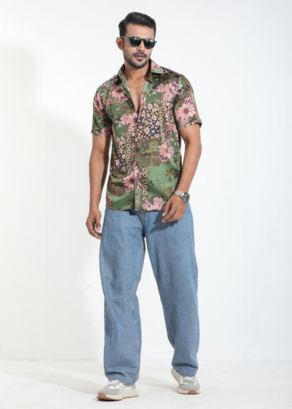 Verdant Bloom Half-Sleeve Shirt