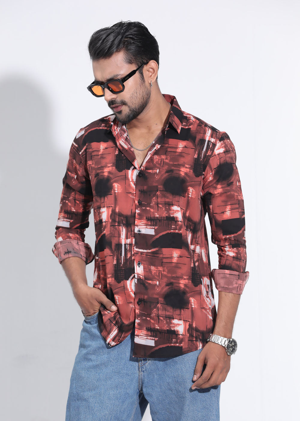 Teal Inferno Men's Full-Sleeve Shirt